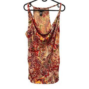 Bisou Bisou XL Vibrant Paisley Tunic Tank Top or Mini Dress sleeveless cowl